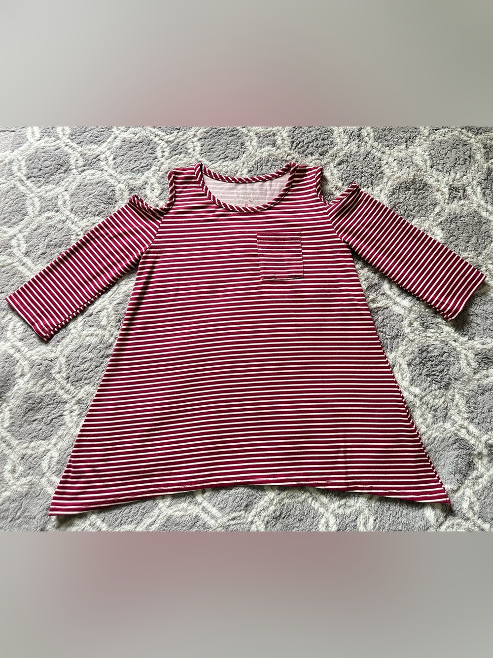 Girls Striped Cold-Shoulder Dress - Maroon/White Size 10/12
